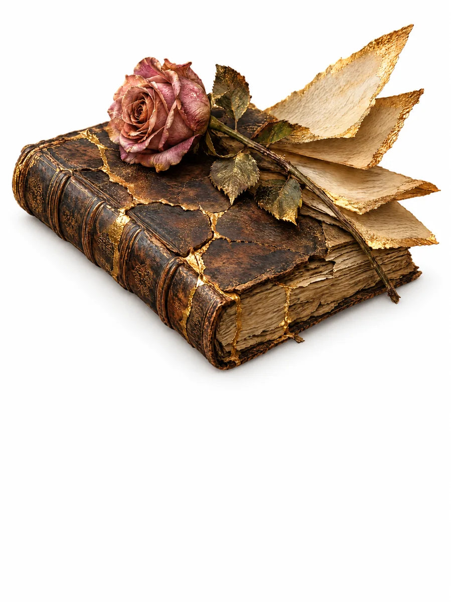 A rose on an old ledger